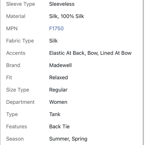 NWT Madewell Womens Sz M 100% Silk Lookout Bow Back Top F1750 $88 Ivory - Picture 9 of 9